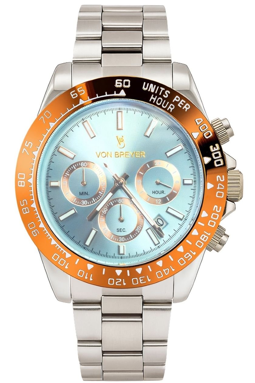 VON BREYER VON BREYER Men's Tempest Watches Swiss Quartz Silver Bracelet Rose Gold Bezel - 1