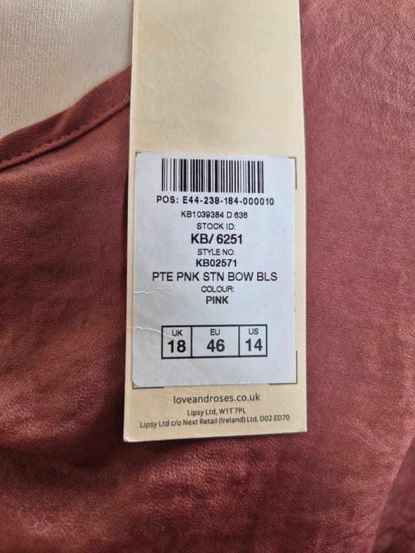 Love & Roses Love and roses pink satin bow blouse size 18 petite