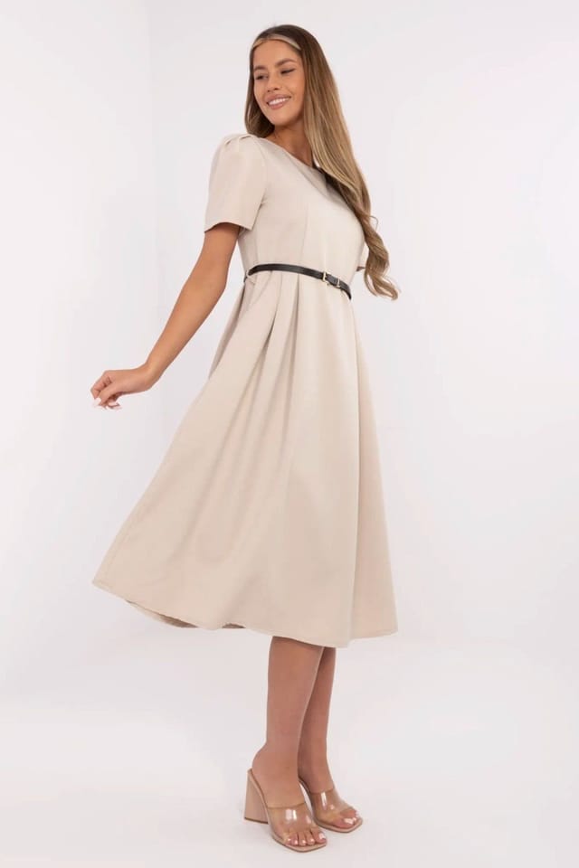 Love Lace Love Lace Women's Classic Midi Flared Dress with Belt Style 211827 in Beige - 2