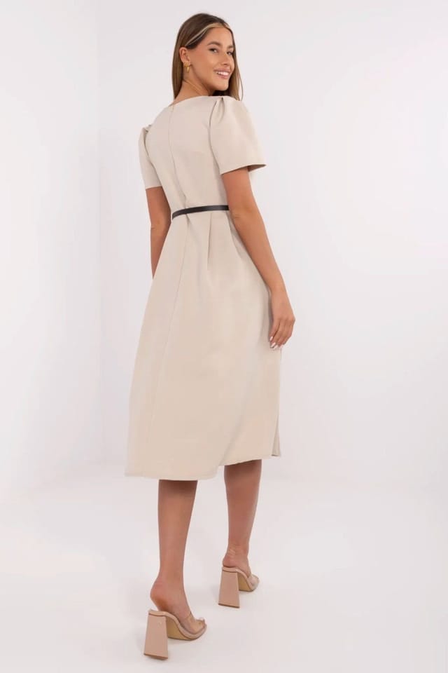 Love Lace Love Lace Women's Classic Midi Flared Dress with Belt Style 211827 in Beige - 3