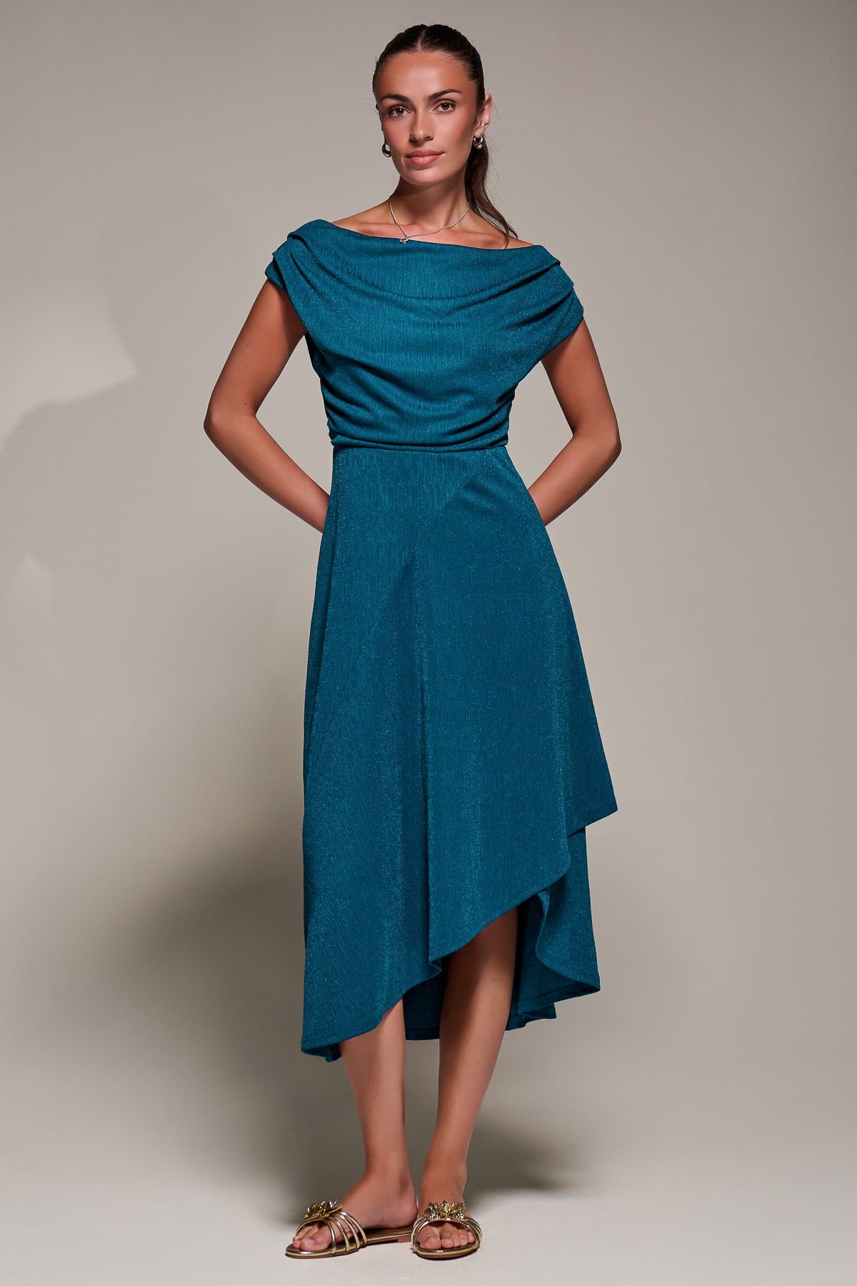 Jolie Moi Jolie Moi Women's Draped Jersey Cowl Neck Midi Dress in Blue - 2