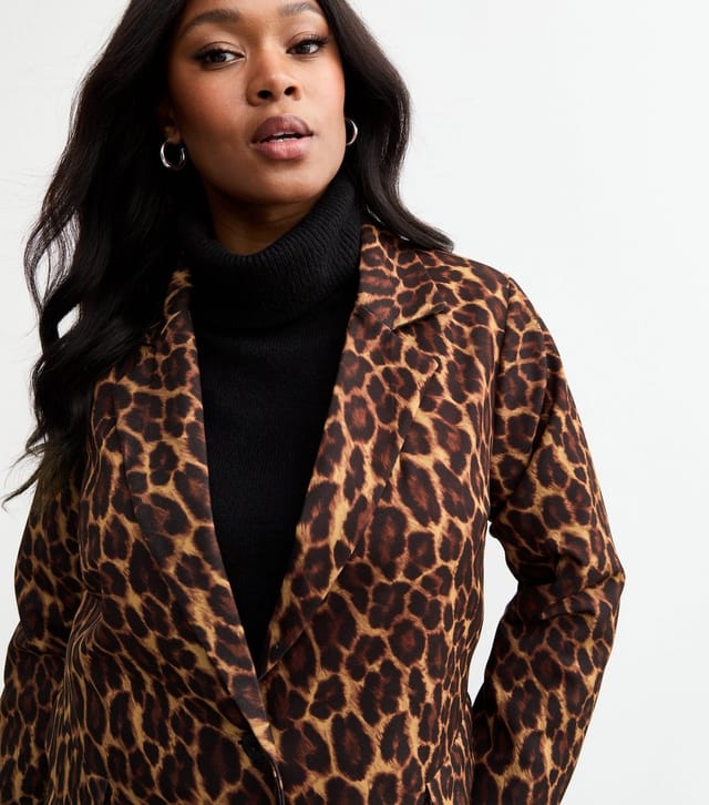 New Look Women's Plus Size Brown Leopard Print Blazer Curves New Look - 2