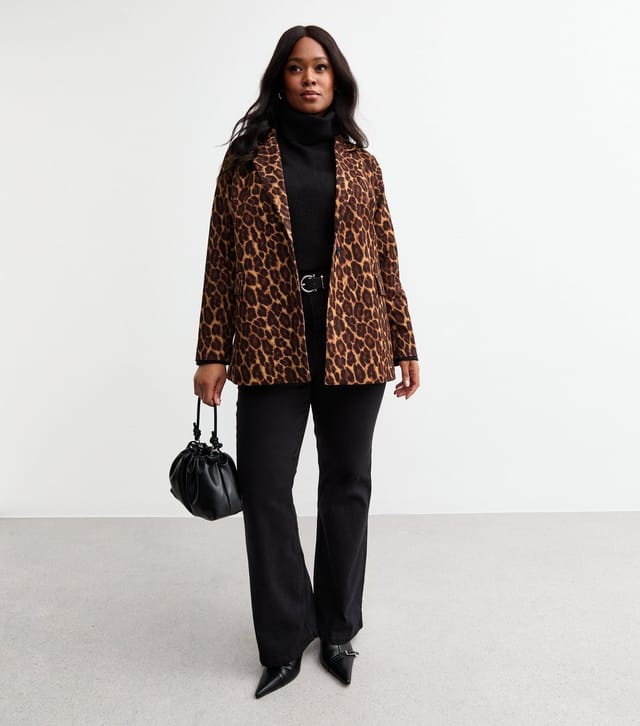 New Look Women's Plus Size Brown Leopard Print Blazer Curves New Look - 3