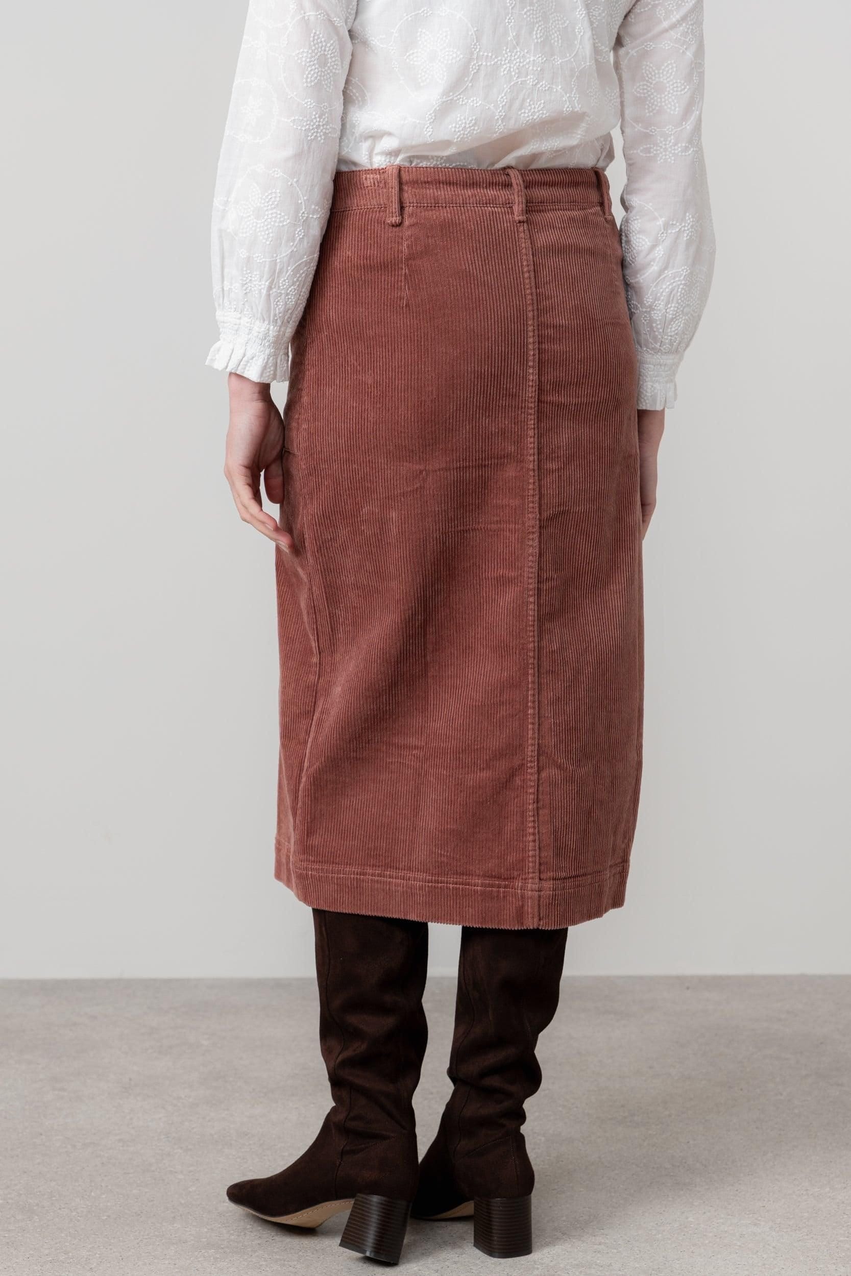Lily & Me Lily & Me Women's Penrose Stretch Jumbo Cord Midi Length Skirt with Belt loops at waist in Dusty Pink - 4