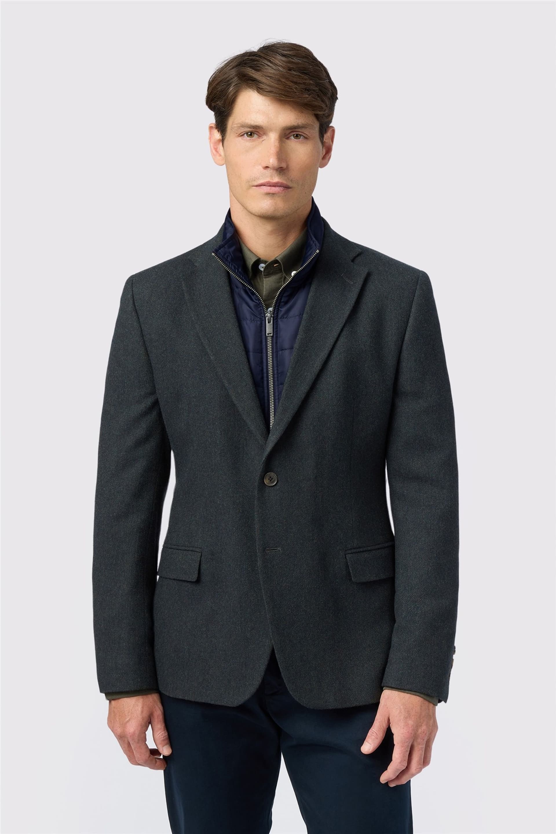 Melka Melka Men's Single Breasted Zip Front Regular Suit Jacket in Dark Blue