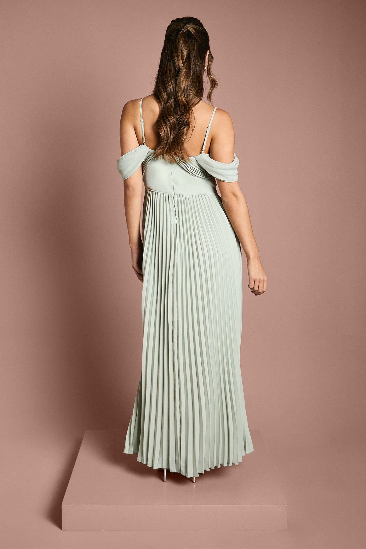 Coast Coast Women's Bardot Pleated Maxi Bridesmaid Dress in Sage - 3