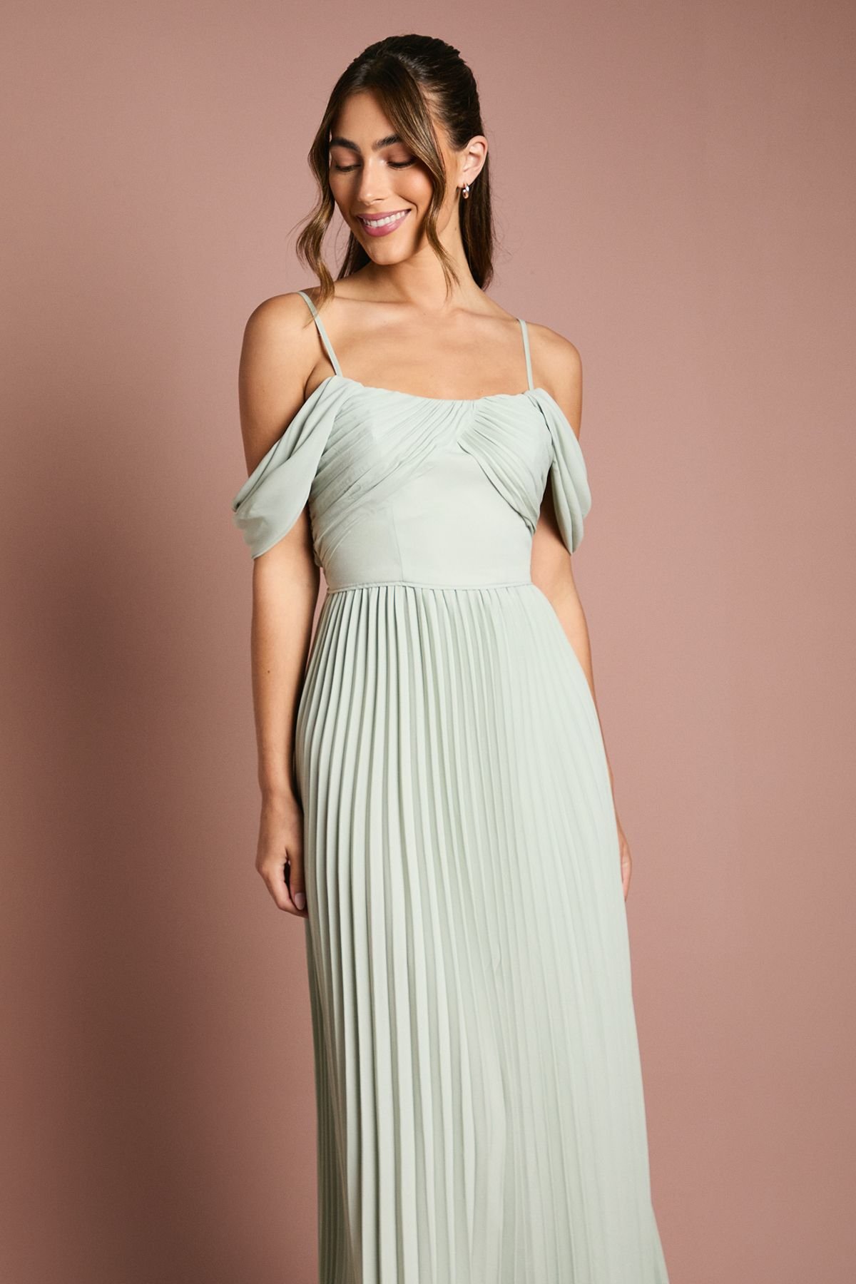 Coast Coast Women's Bardot Pleated Maxi Bridesmaid Dress in Sage - 4