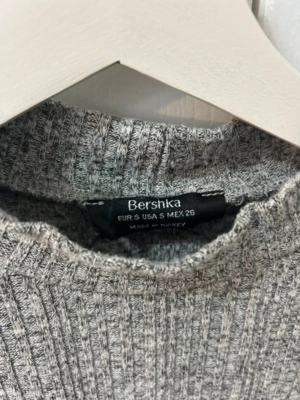 Bershka Grey Faux Knit Long Sleeve Top