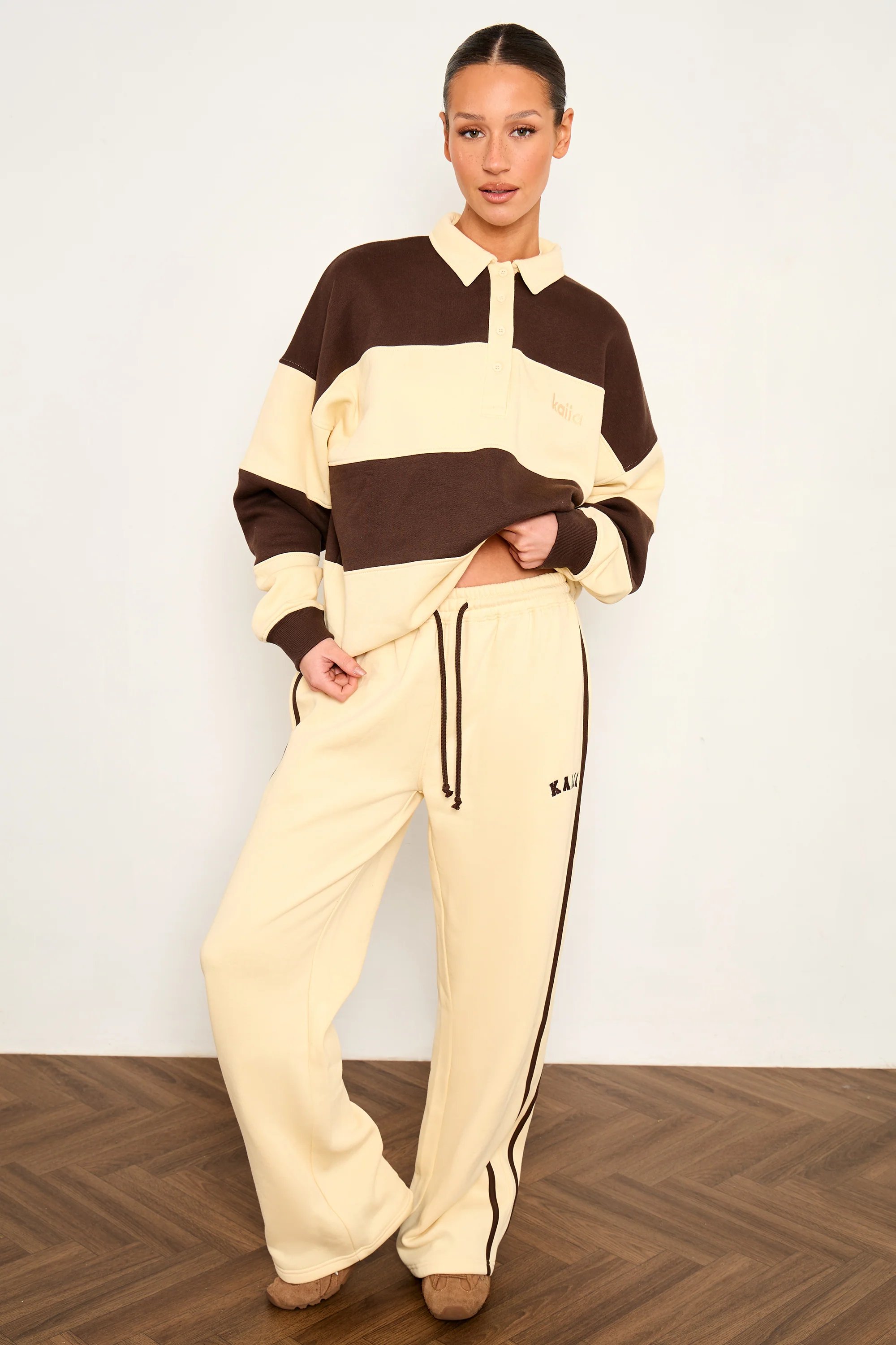 Kaiia Kaiia Striped Oversized Rugby Sweatshirt Butter Yellow & Brown - 3