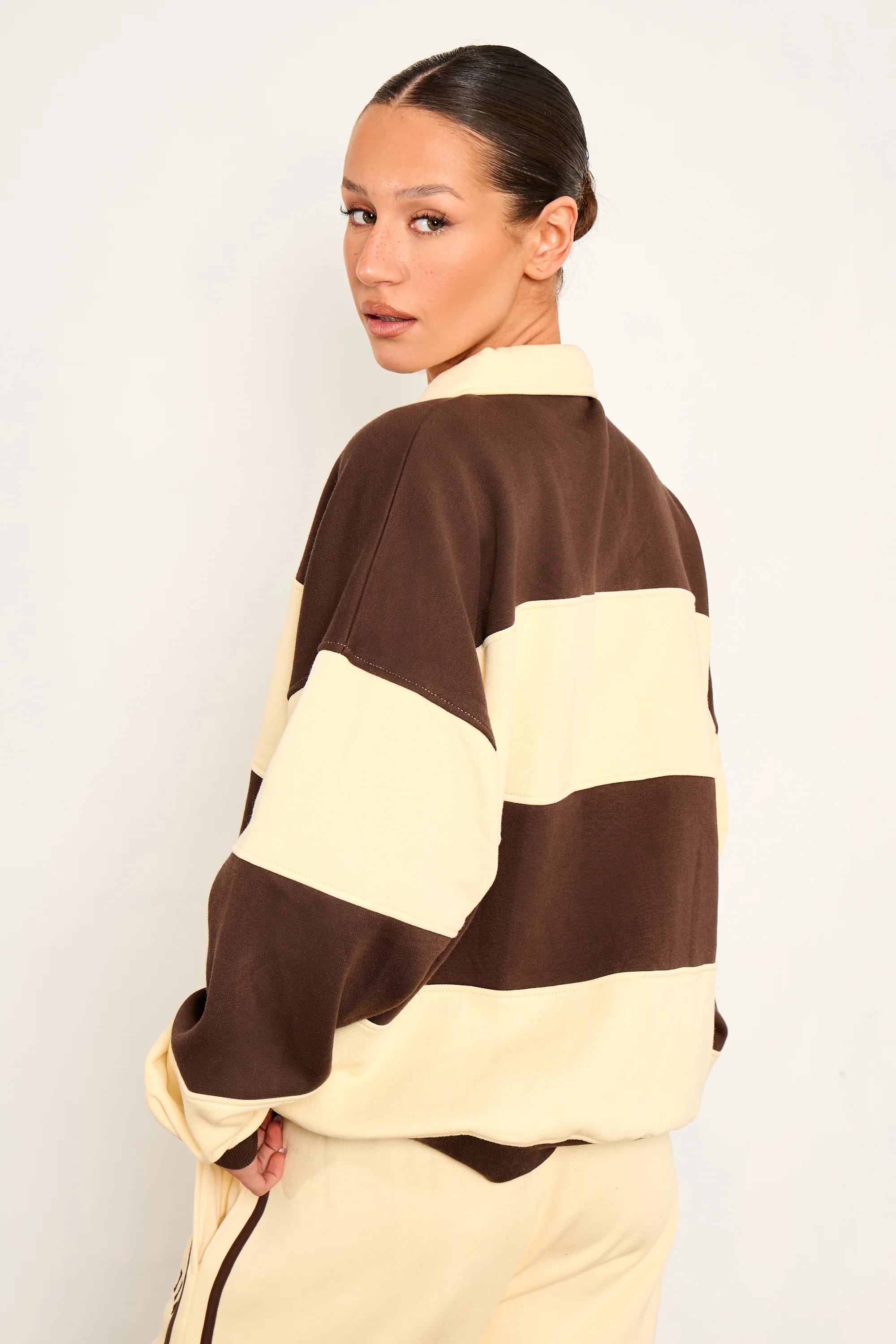 Kaiia Kaiia Striped Oversized Rugby Sweatshirt Butter Yellow & Brown - 4