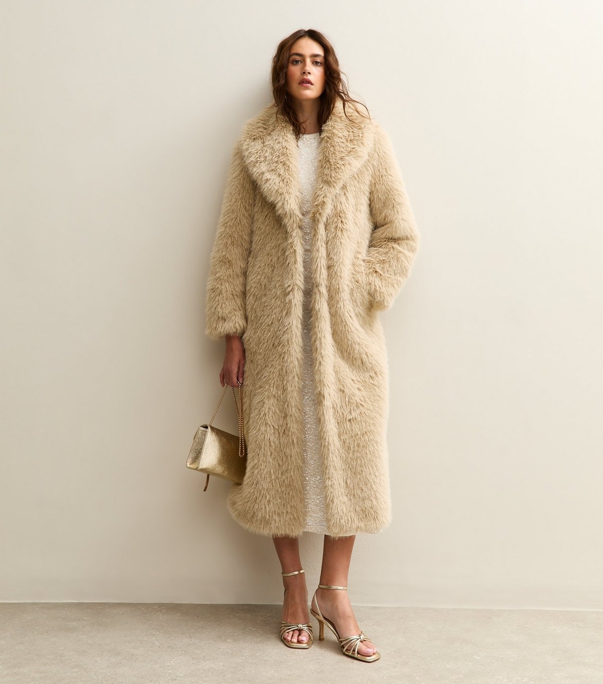 New Look Women's Stone Faux Fur Longline Coat New Look - 4