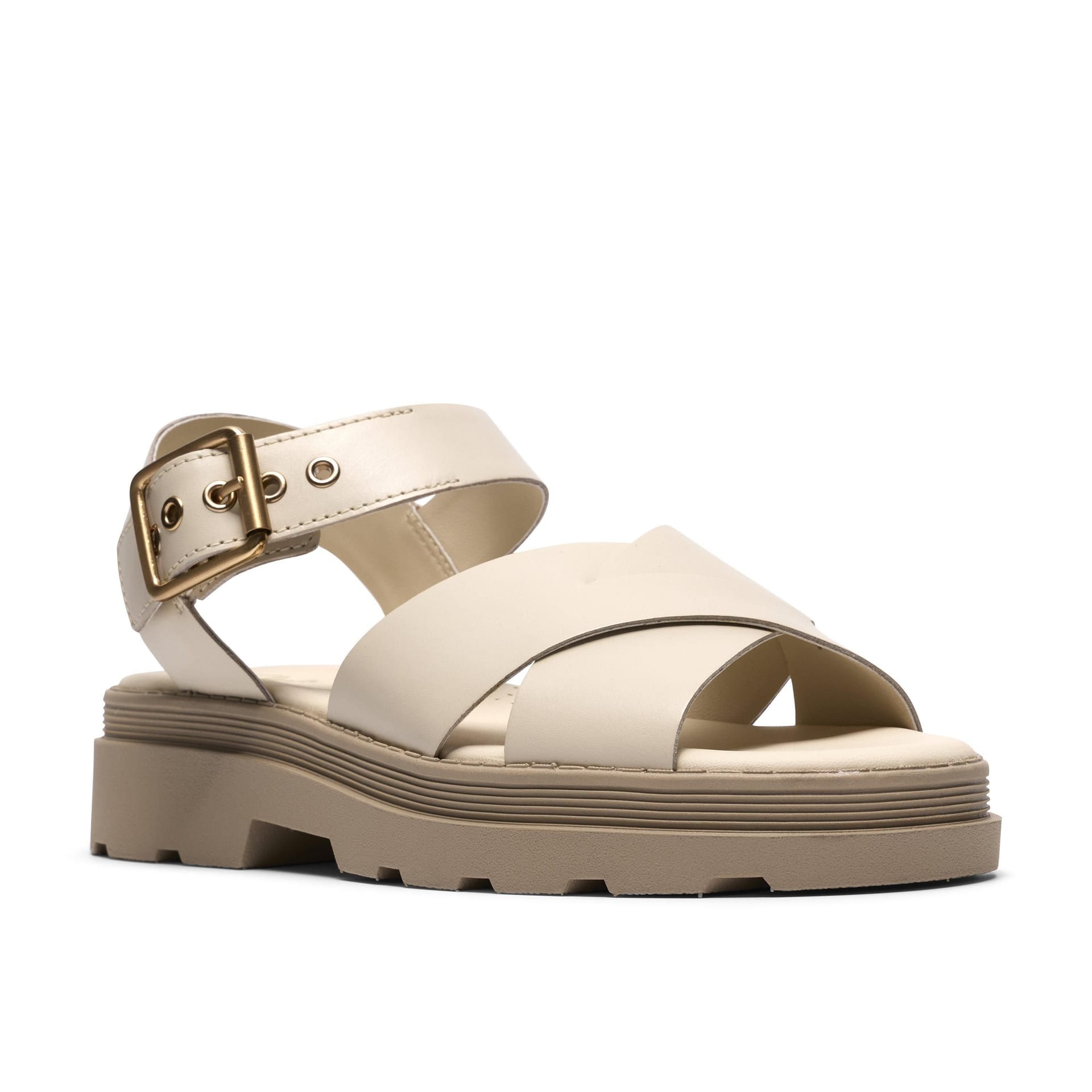 Clarks Clarks Women's Orinoco3 Cross Cream Leather Flat Sandals - 4