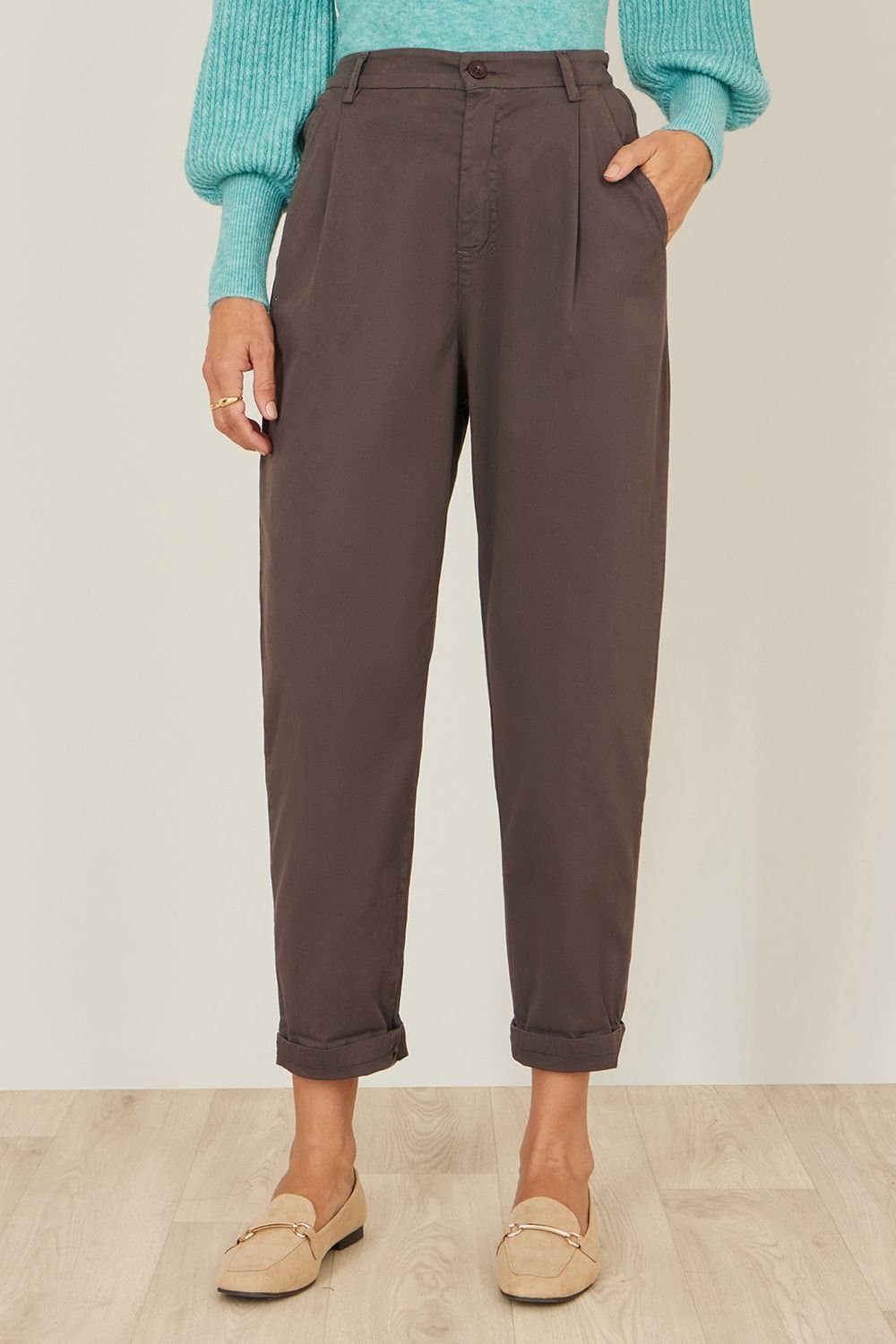 Yumi Yumi Brown Cotton Canvas Chino Trousers