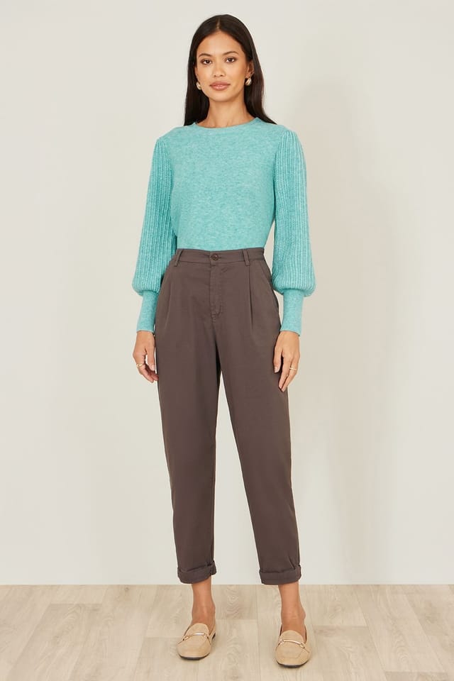 Yumi Yumi Women's Brown Cotton Canvas Chino Trousers - 2