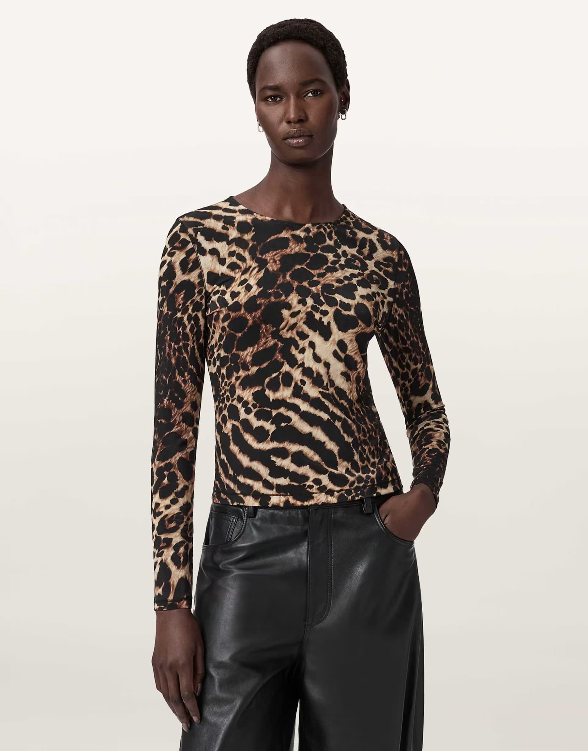 ASOS Allsaints leopard katlyn top in brown and black