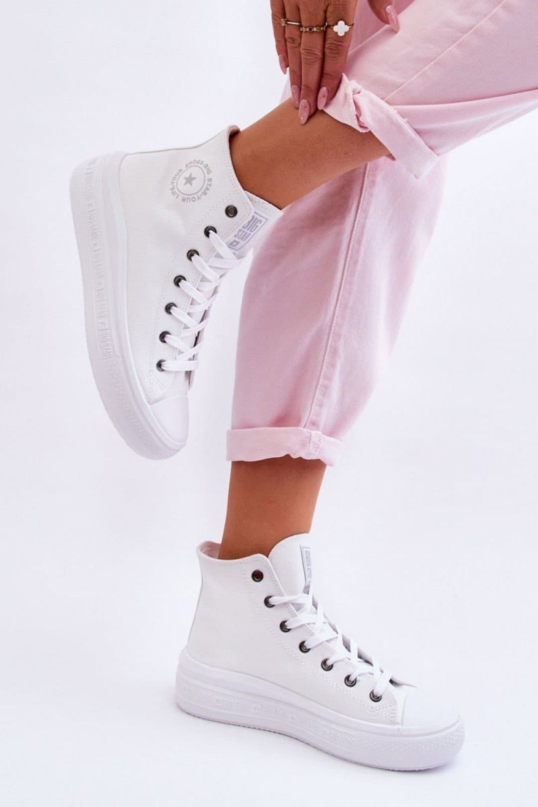 Love Lace Love Lace White Textile High Top Sneakers