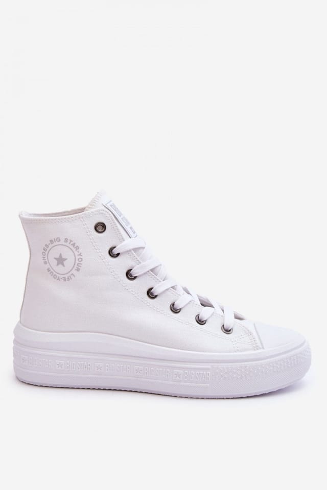Love Lace Love Lace Women's Big Star Textile High Top Lace Up Platform Non Slip Sneakers in White - 2