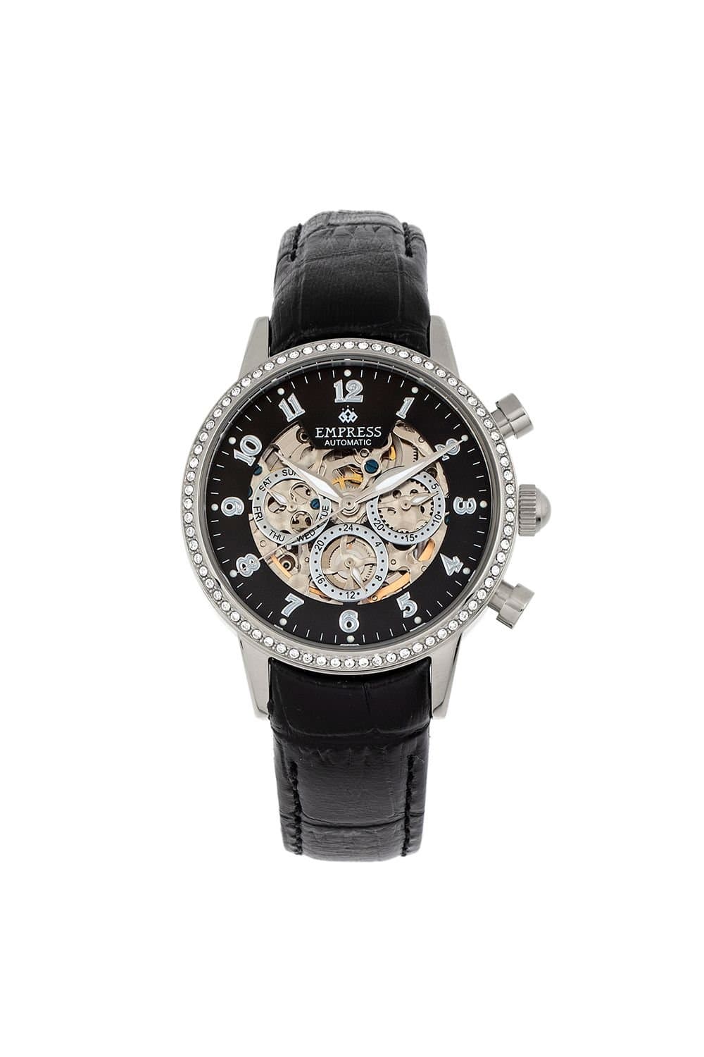 Empress Empress Women's Beatrice Automatic Skeleton Dial Leather-Band Watch with Day & Date in Black