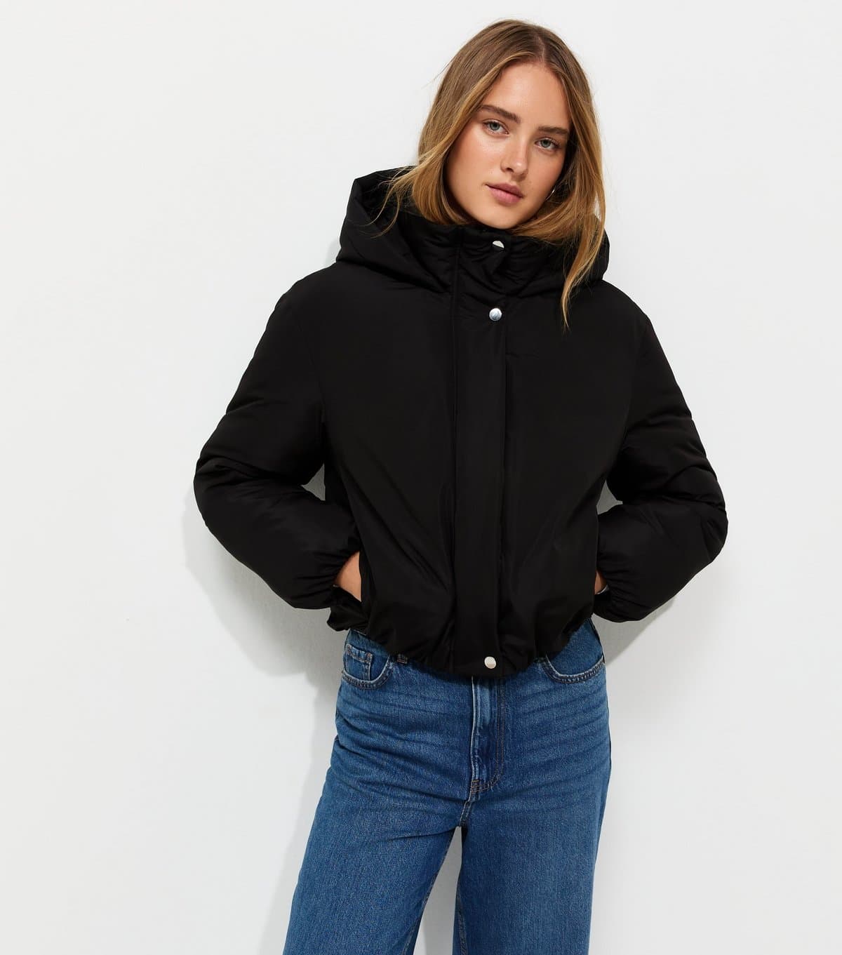 New Look Women's Black Hooded Puffer Jacket New Look