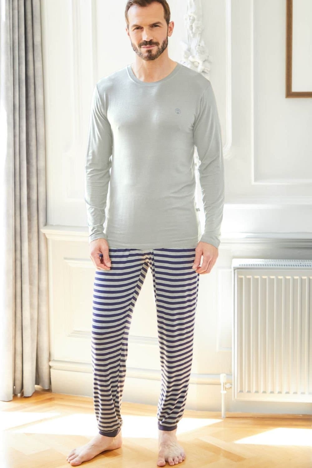 British Boxers British Boxers Men's "Grey Melange" Stripe Bamboo Pyjama Set in Light Grey