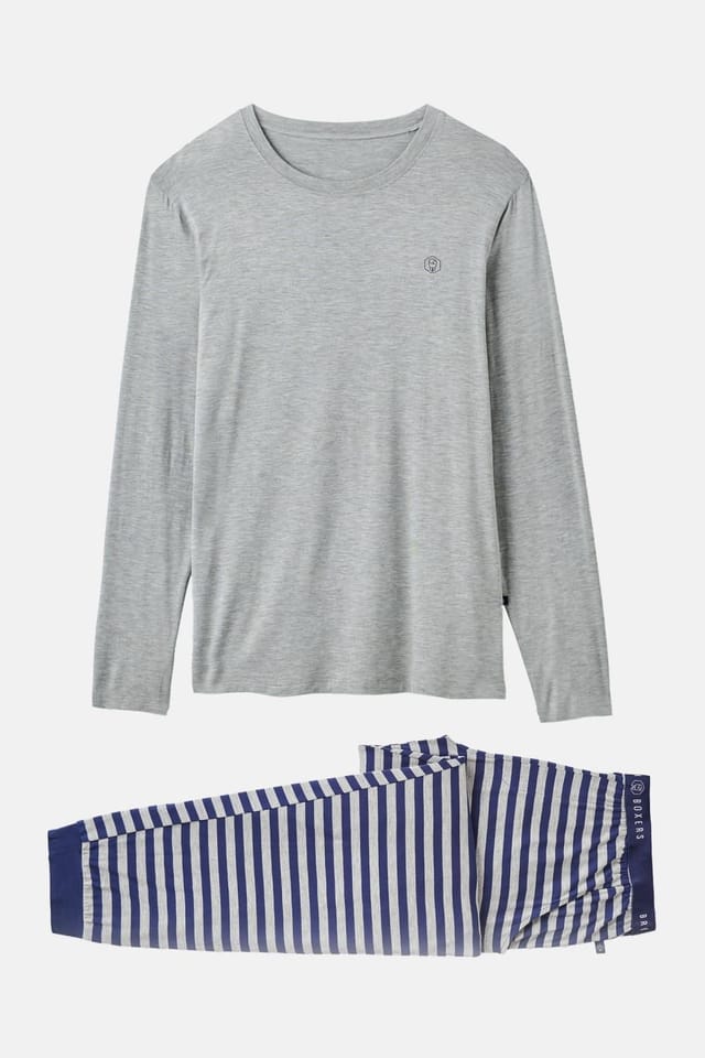 British Boxers British Boxers Men's "Grey Melange" Stripe Bamboo Pyjama Set in Light Grey - 2