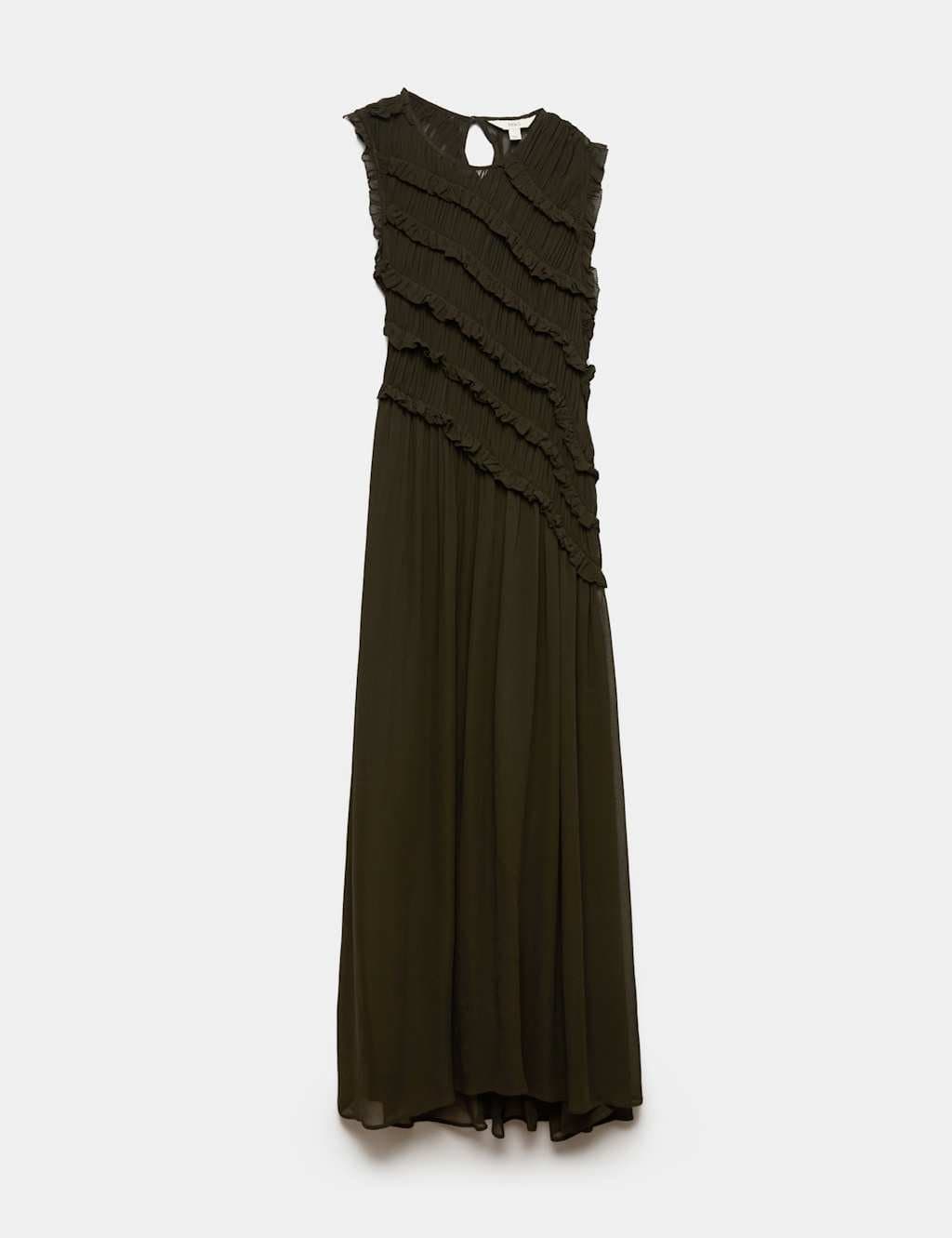 Marks & Spencer M&S Chiffon Ruffle Detail Maxi Dress Khaki