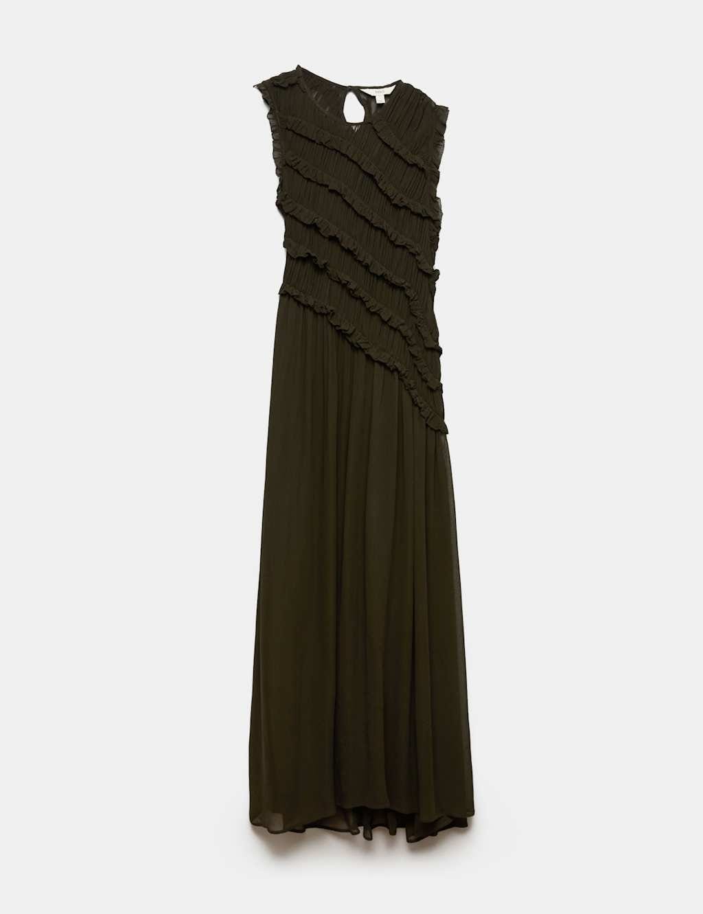 M&S Khaki Chiffon Ruffle Detail Maxi Dress