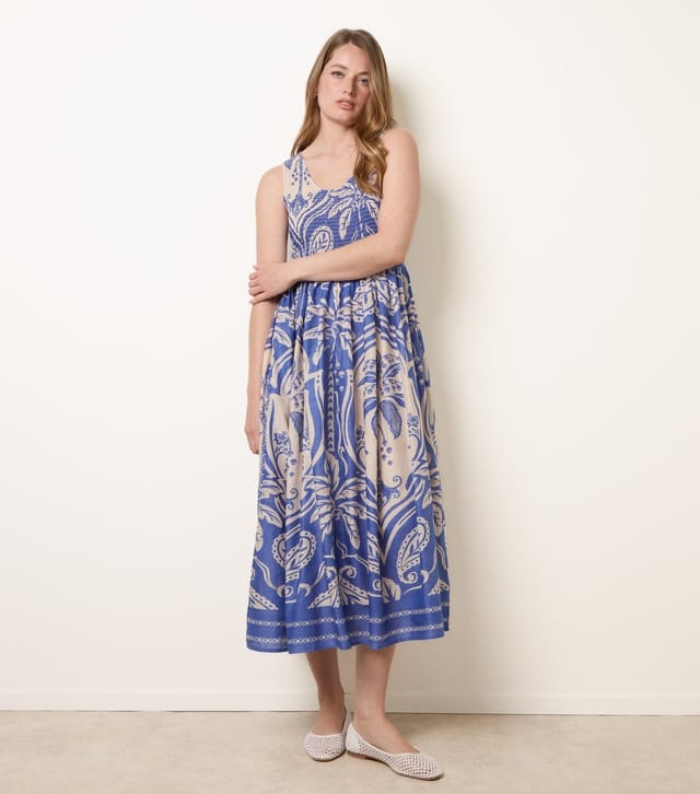 Blue Vanilla Women's Blue Leaf Print Shirred Sleeveless Midi Dress Blue Vanilla New Look - 3
