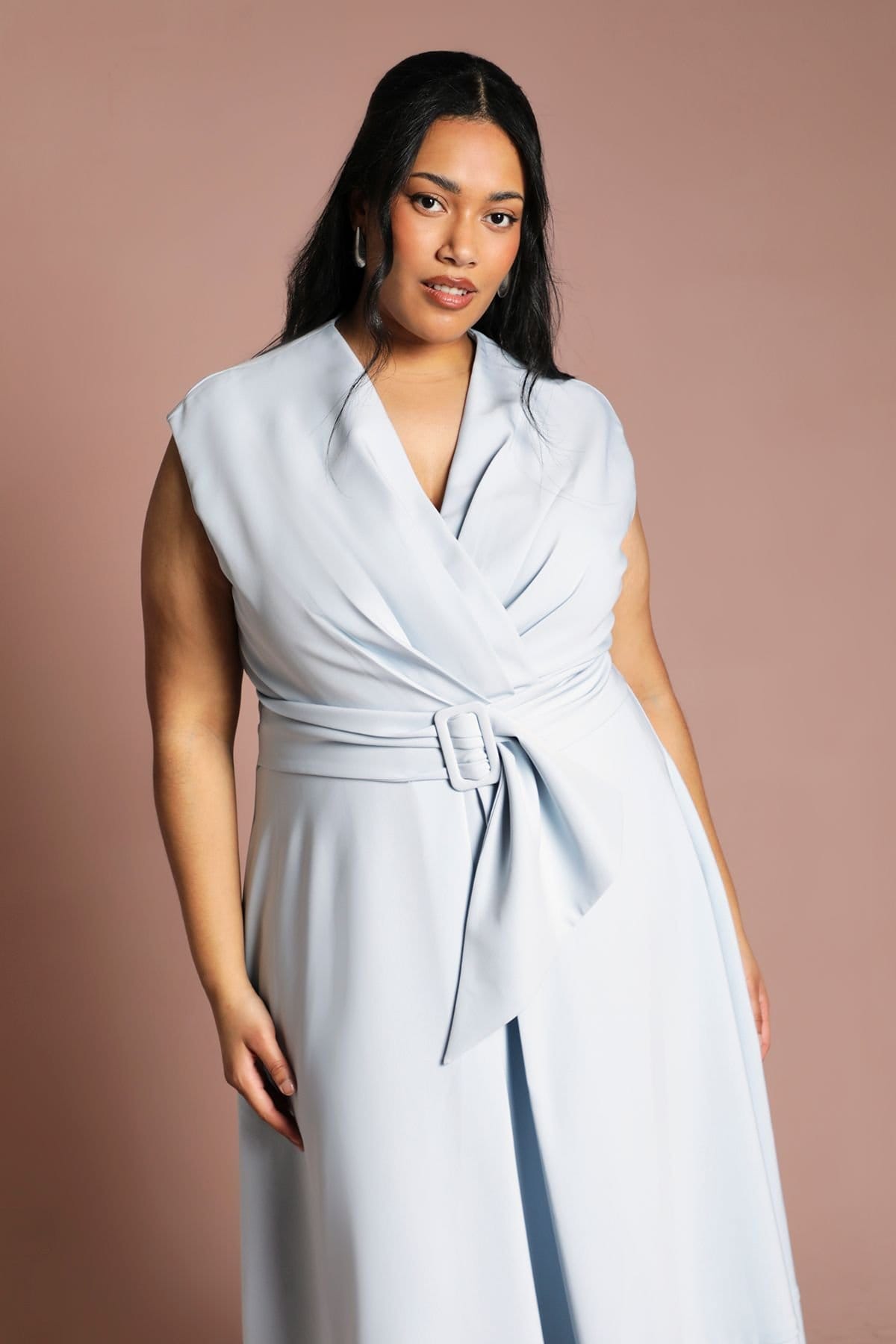 Coast Coast Women's Plus Belted Crepe Midi Dress in Light Blue - 4
