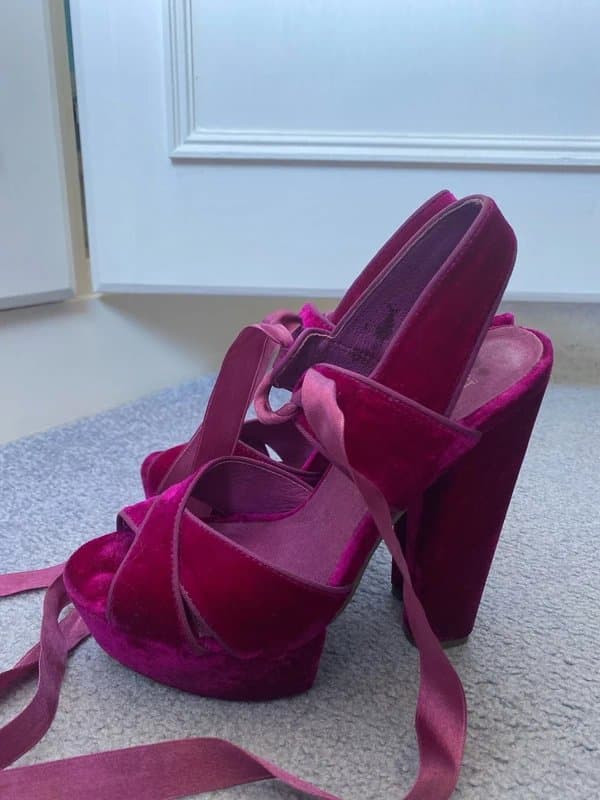 Topshop 2010 Topshop Magenta Velvet Platform Ribbon Heels