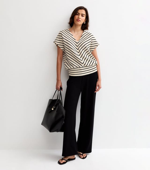 New Look Women's White Soft Touch Textured Stripe Batwing Sleeve Top New Look - 3
