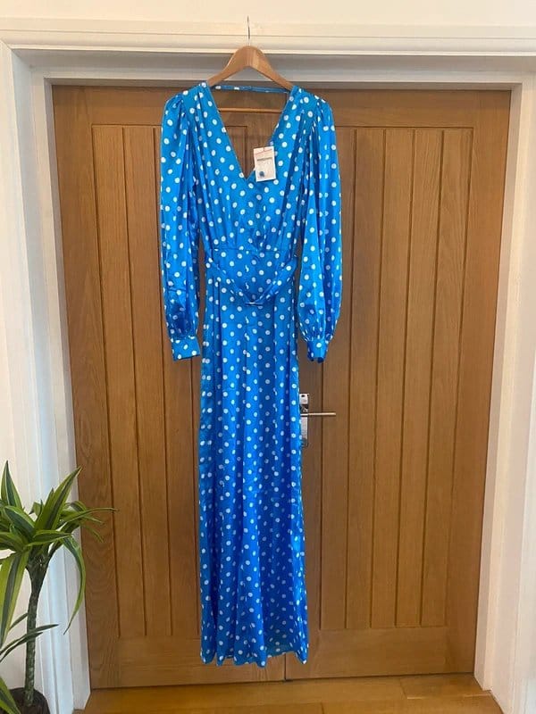 ASOS Tall Blue Satin Spot Jumpsuit Size 8