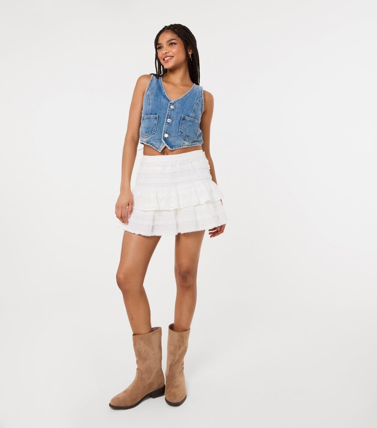 Pink Vanilla Women's White Frill Rara Mini Skirt Pink Vanilla New Look