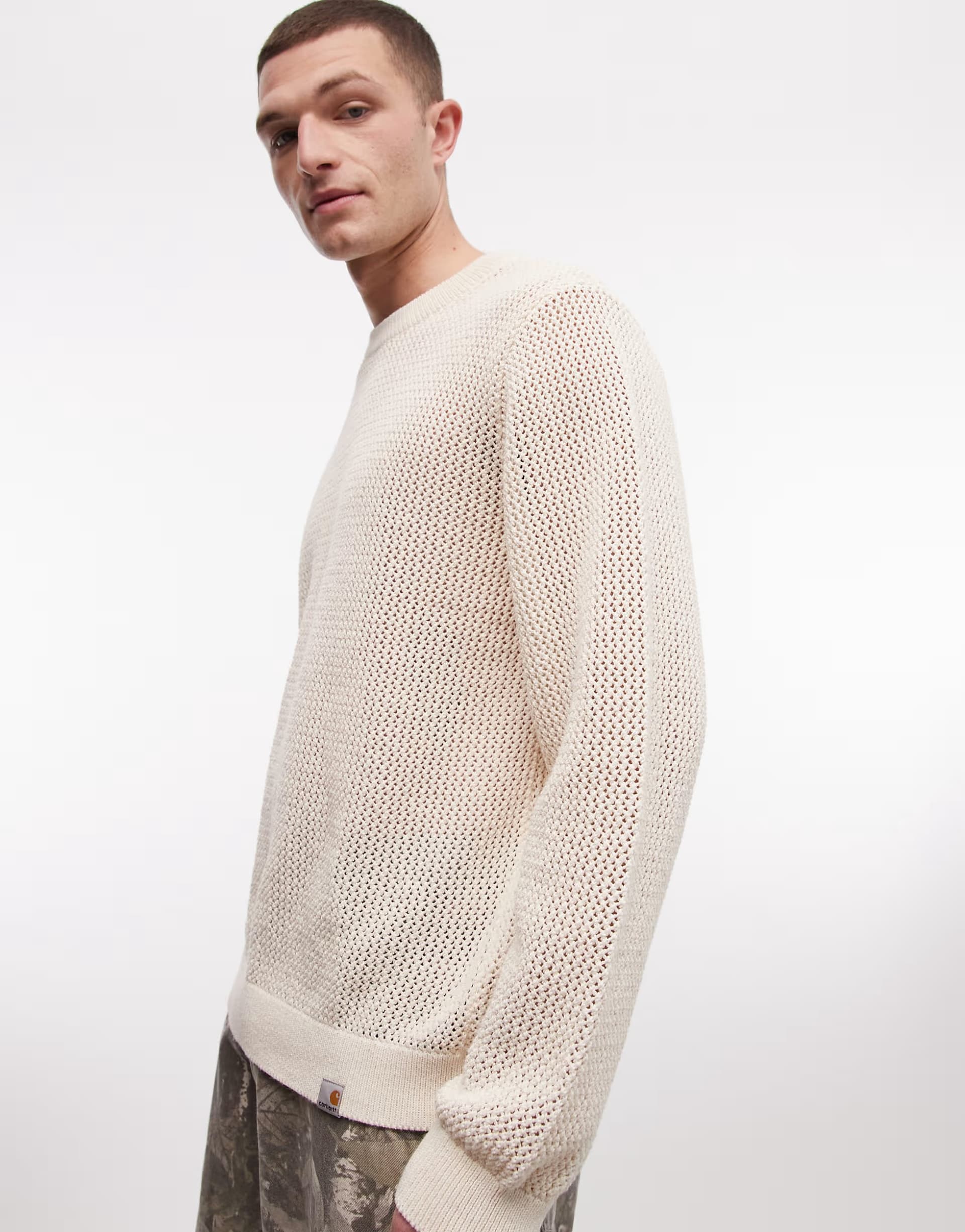 ASOS Carhartt WIP stockton fine knit jumper in off white