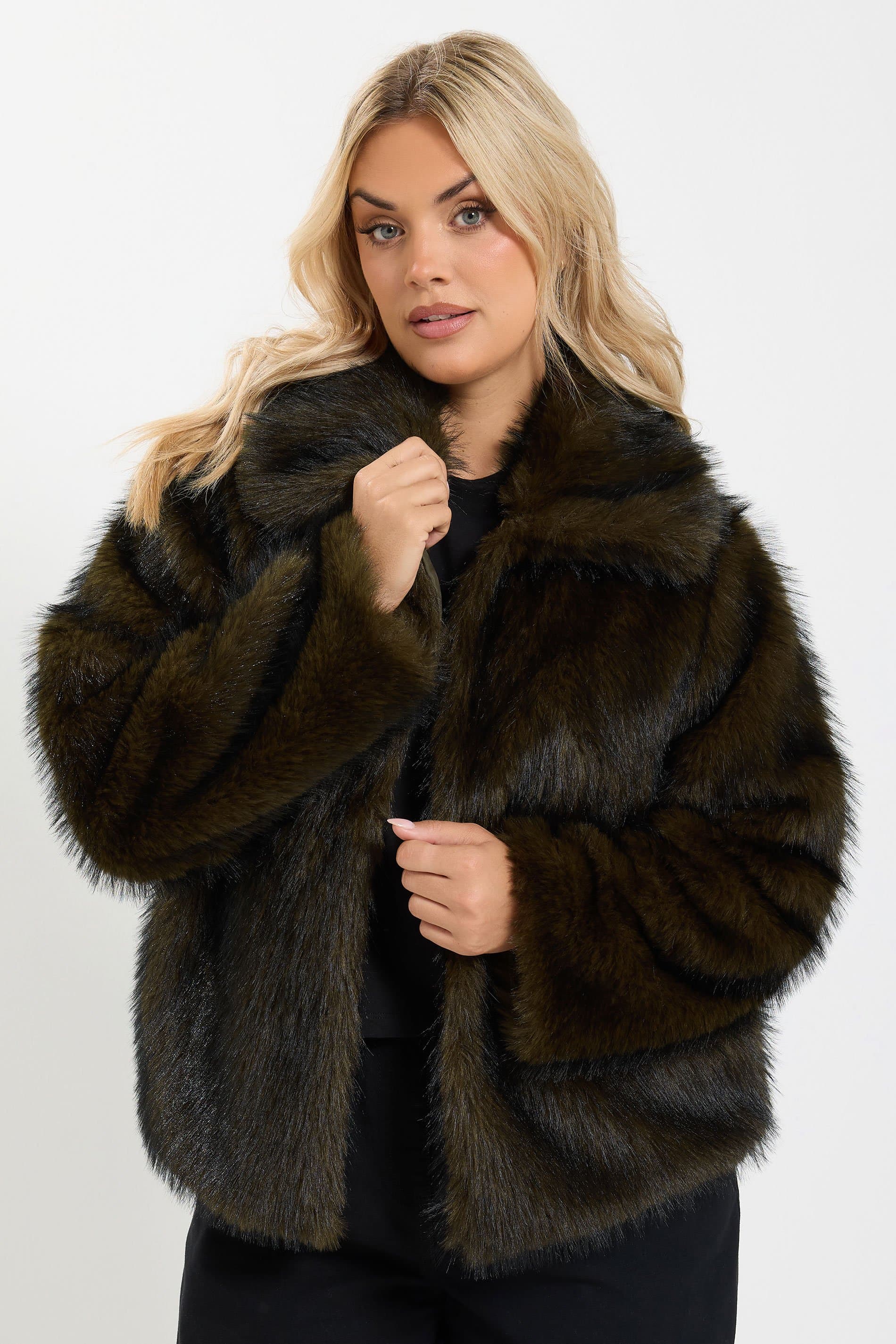 Yours Plus Size Brown Faux Fur Tipped Coat