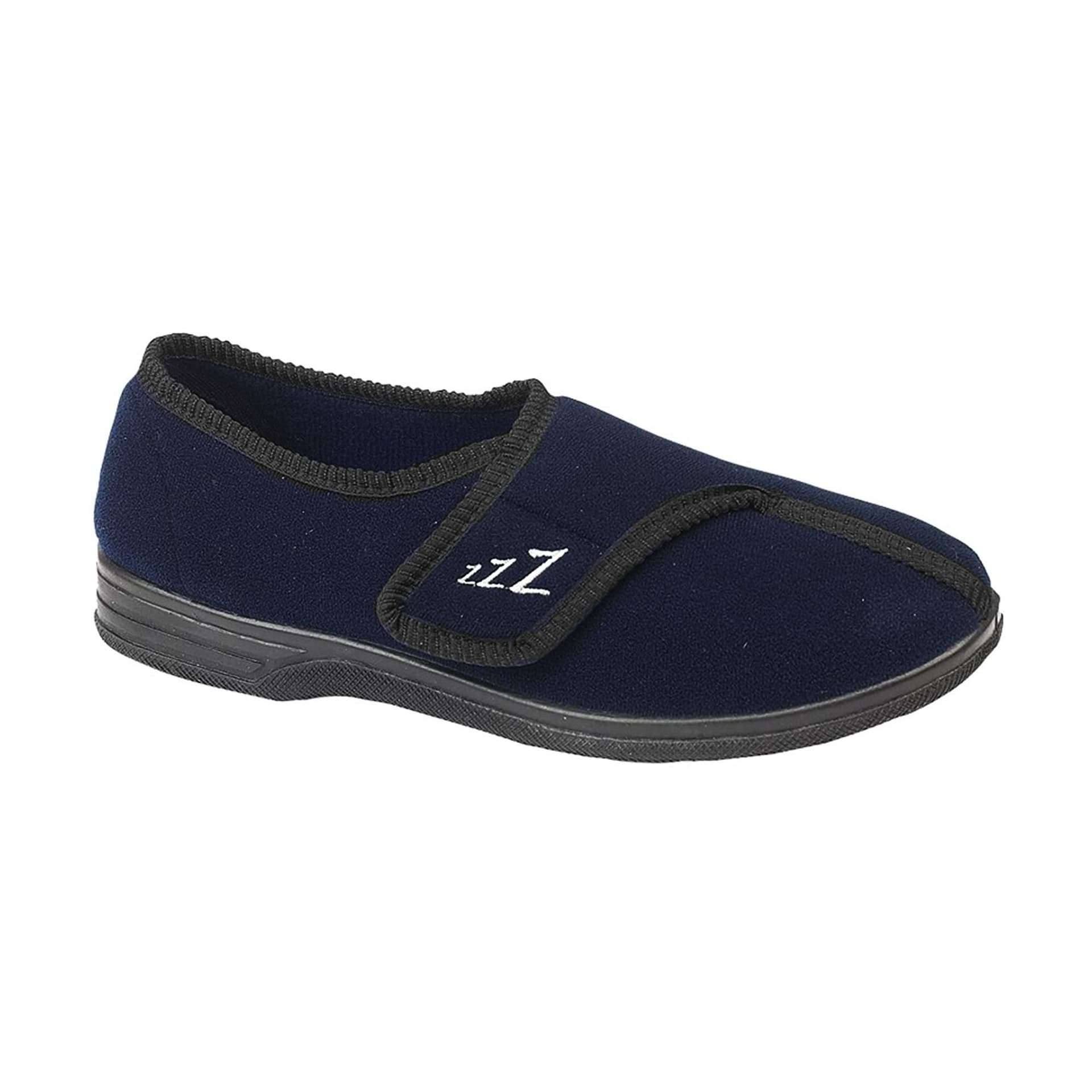 Zedzzz Zedzzz Men's Connor Touch Fastening Velour Slippers in Navy