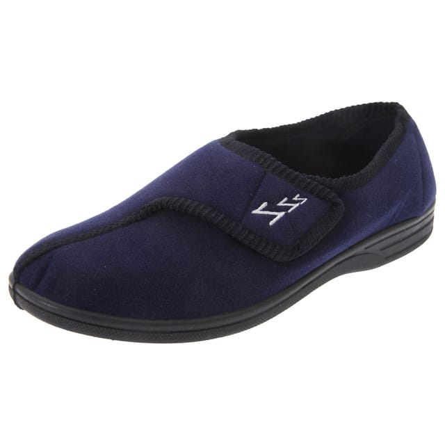 Zedzzz Zedzzz Men's Connor Touch Fastening Velour Slippers in Navy - 2
