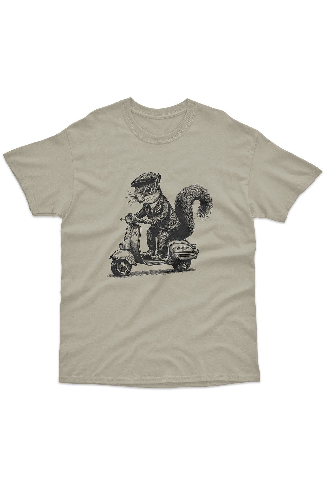 Bad Zebedee Bad Zebedee Men's Scooter Squirrel T-Shirt in Light Khaki
