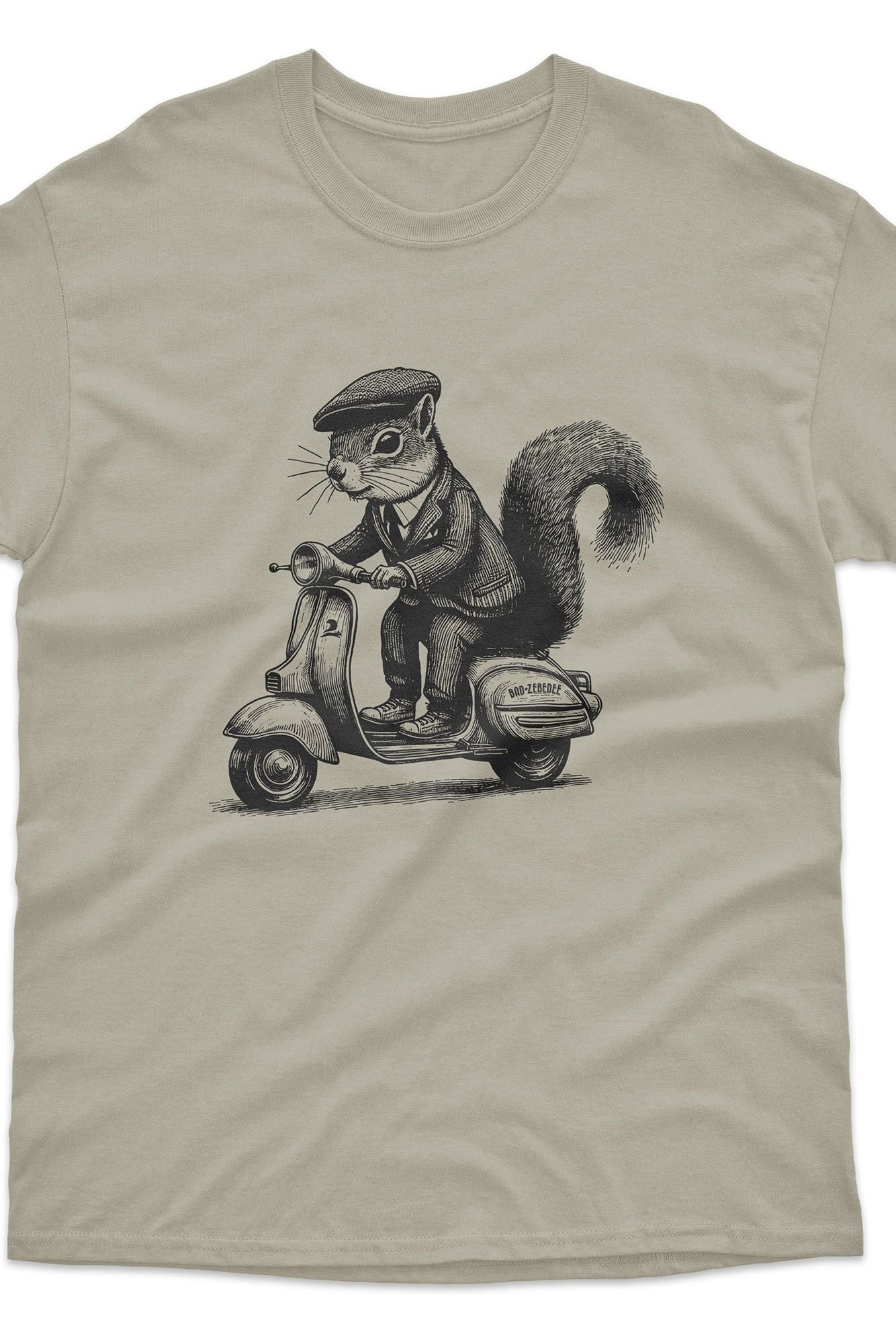 Bad Zebedee Bad Zebedee Men's Scooter Squirrel T-Shirt in Light Khaki - 3