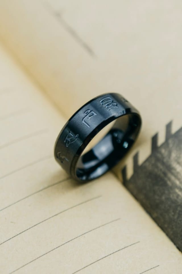 The Colourful Aura The Colourful Aura Men's 6mm Matt Black Buddhist Tibetan Spinner Prayer Rotating Monk Ring - 2