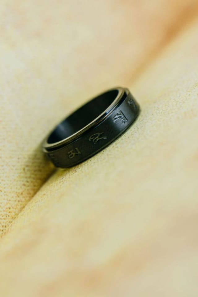 The Colourful Aura The Colourful Aura Men's 6mm Matt Black Buddhist Tibetan Spinner Prayer Rotating Monk Ring - 3