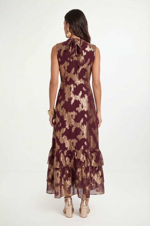 Wallis Wallis Women's Metallic Ruffle Hem Maxi Dress in Plum - 2