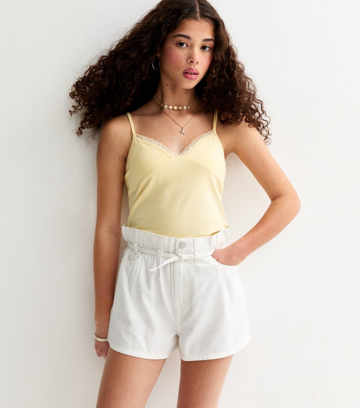 New Look New Look White Denim Paperbag Shorts