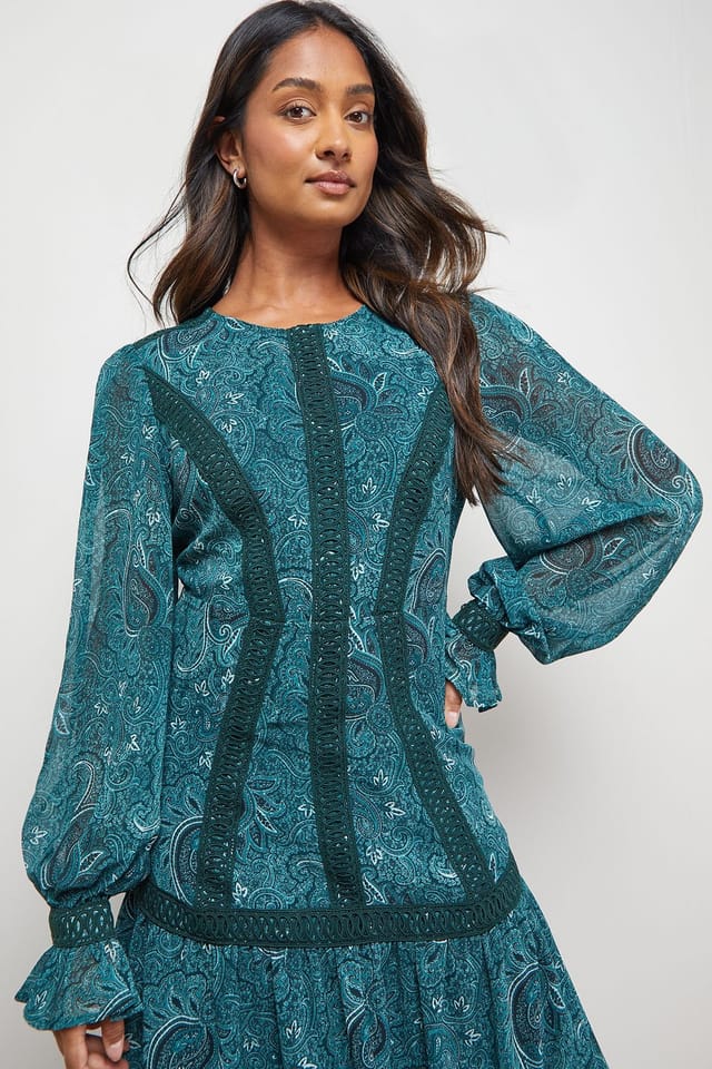 Oasis Oasis Women's Lace Detail Balloon Sleeve Drop Hem Midi Dress - 2