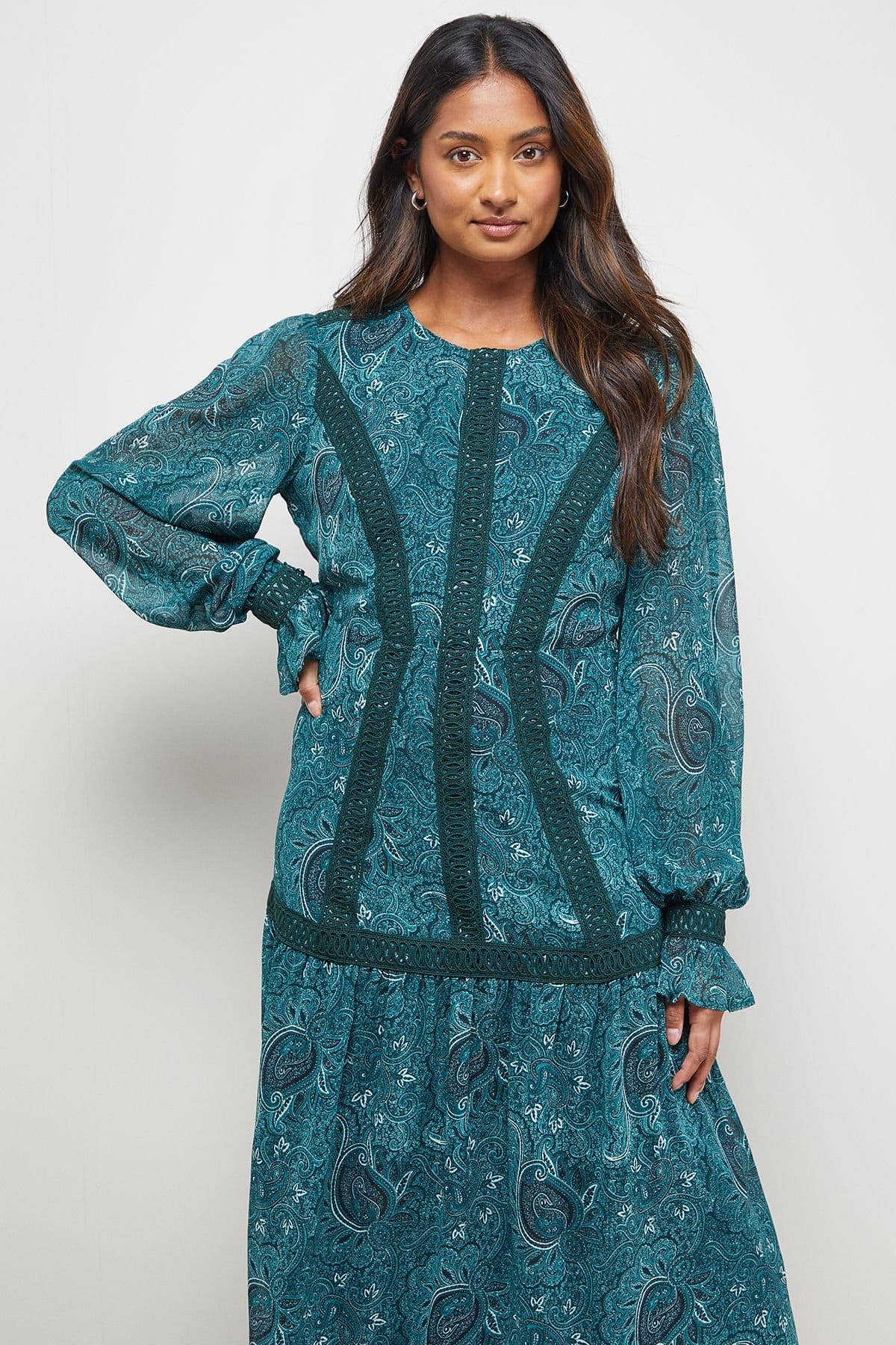 Oasis Oasis Women's Lace Detail Balloon Sleeve Drop Hem Midi Dress - 4