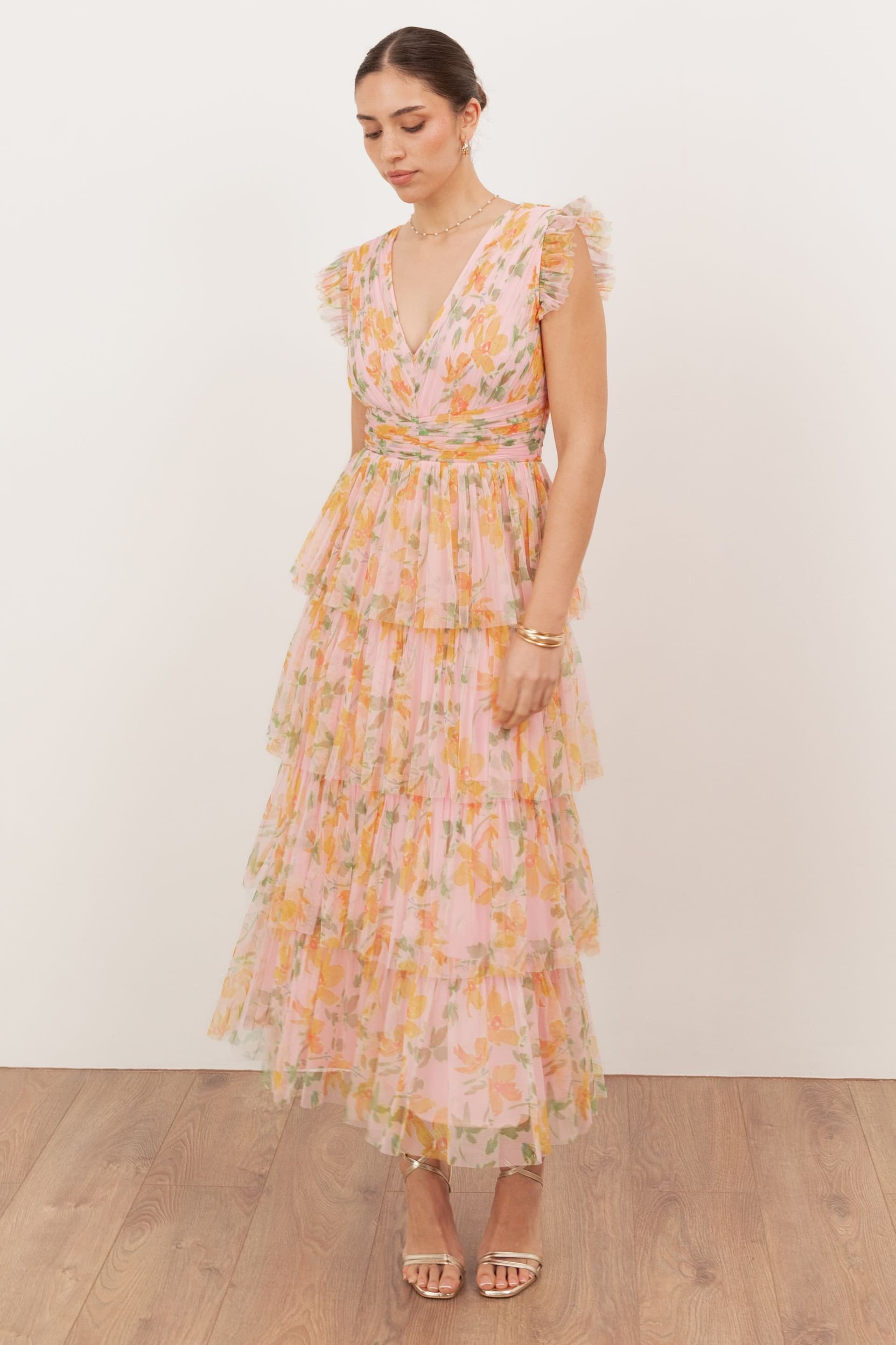 Anaya with Love Anaya with Love Women's Floral V Neck Tiered Midaxi Dress