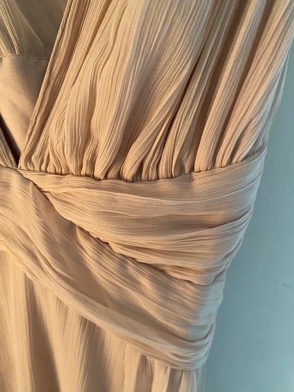 ASOS Blush Pink Grecian Maxi Dress Ruched Bodice Occasion Bridesmaid Dress Size