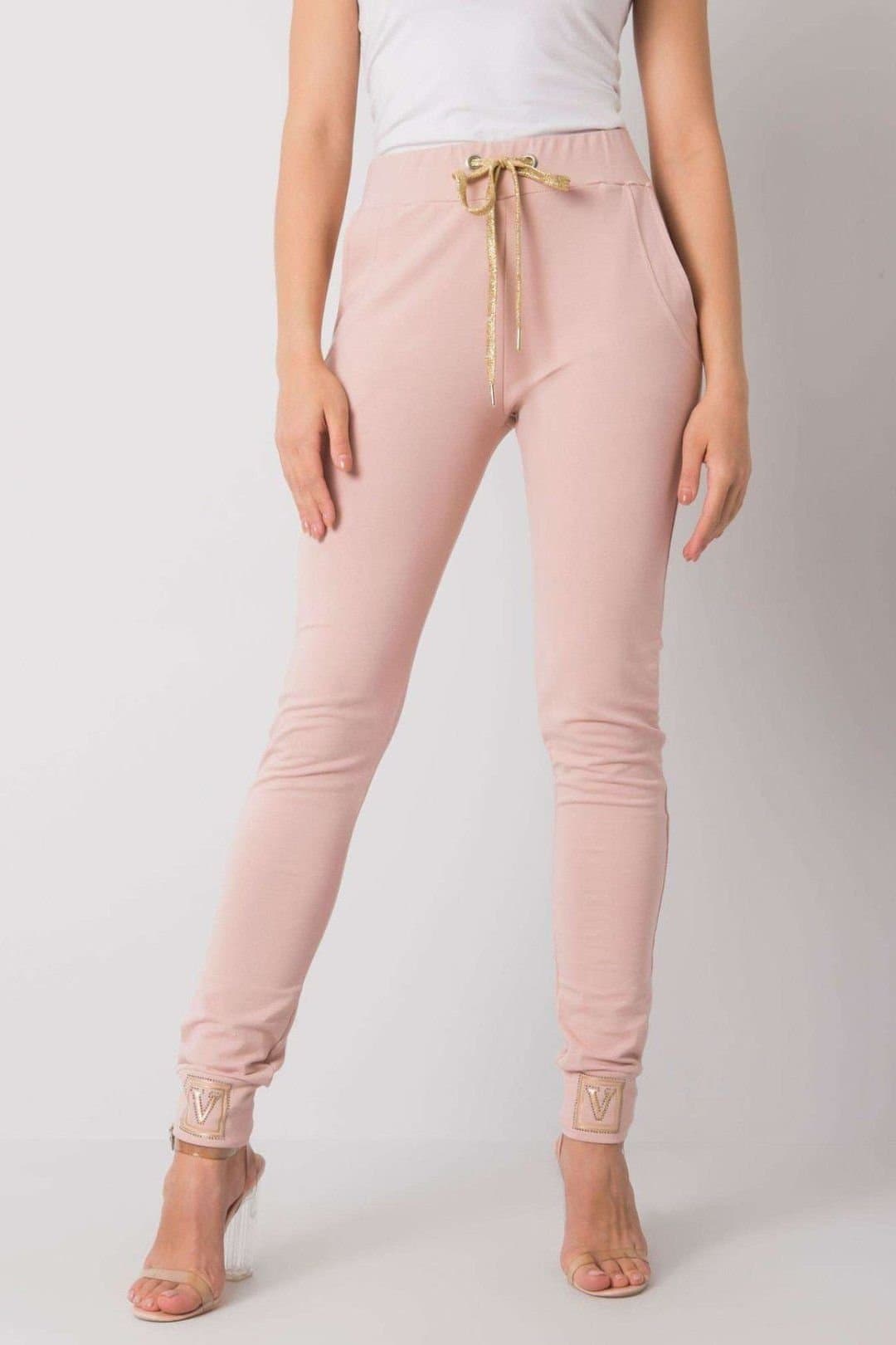 Love Lace Love Lace Women's High Rise Rhinestone Cuff Tie Waist Sweatpants in Pink