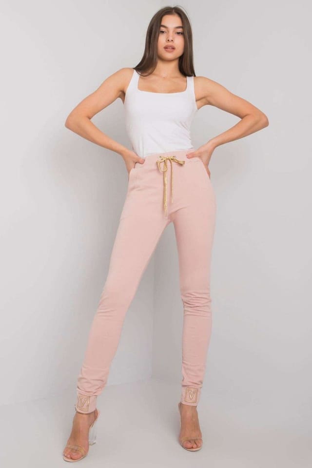 Love Lace Love Lace Women's High Rise Rhinestone Cuff Tie Waist Sweatpants in Pink - 2