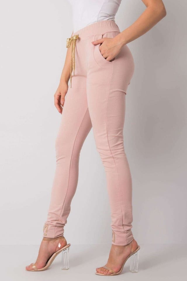 Love Lace Love Lace Women's High Rise Rhinestone Cuff Tie Waist Sweatpants in Pink - 3